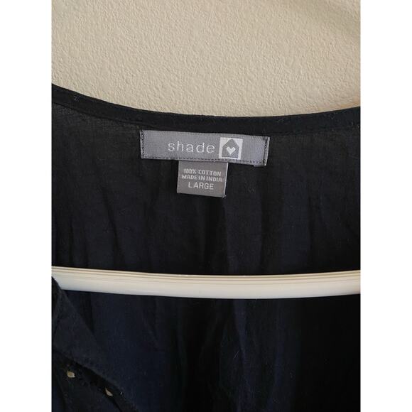 Shade Amour Black Embroidered Floral Vneck Tie Front Cotton Dress Boho Large - Picture 7 of 9